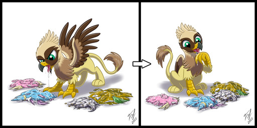 after_vore avian_feet beak black_border blue_body blue_fur border brown_body contextual_arrow death digestion directional_arrow feathered_crest feathered_wings feathers female female_pred feral feral_pred fur green_eyes grey_body grey_fur group head_crest horn larger_pred multiple_prey paws pellet pink_body pink_fur quadruped sequential_arrow size_difference tail tail_tuft tuft unicorn_horn vore wide_arrow wings yellow_body goldy-gry hasbro my_little_pony mythology gyro_tech lyjzet ruzeth serilde sweet_treat_(gyro) avian equid equine gryphon mammal mythological_avian mythological_creature mythological_equine unicorn 2:1 hi_res