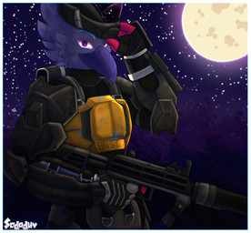 anthro armor border clothing gun male moon odst ranged_weapon sky solo unsc weapon white_border sodaduv halo_(series) halo_odst microsoft xbox_game_studios lanfeng_(lanfenghuang) avian bird corvid jay_(bird) new_world_jay oscine passerine steller's_jay absurd_res hi_res