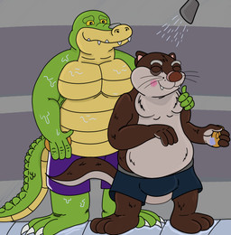 3_toes anthro bathing belly blush clothing cute_fangs duo eyes_closed fangs feet green_body humanoid_hands male male/male overweight overweight_male shower teeth toes underwear wet melonca53654294 brok_the_investigator cowcat_games brok_(brok_the_investigator) dr._mink alligator alligatorid crocodilian mammal mink mustelid musteline reptile scalie true_musteline 2023 absurd_res hi_res