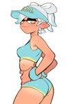 absurd_res animal_humanoid bottomwear bra breasts butt cephalopod cephalopod_humanoid clothed clothing colo digital_media_(artwork) english_text female hair hands_on_hips hi_res hotpants humanoid inkling looking_at_viewer marie_(splatoon) marine marine_humanoid midriff mollusk mollusk_humanoid nintendo pose pseudo_hair shorts simple_background smile smug solo splatoon sports_bra standing tan_body tentacle_hair tentacles text topwear underwear workout_clothing