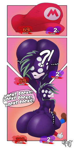 big_butt butt clothing duo exclamation_point facesitting female femboy gesture hand_gesture hat headgear headwear interrobang male male/female not_furry plant purple_body purple_skin question_mark sitting sitting_on_another text text_on_clothing text_on_hat text_on_headwear thumbs_up r-a-s-p_(artist) rumpaf mario_bros nintendo locke_(r-a-s-p) mario elemental_creature elemental_humanoid flora_fauna human humanoid mammal piranha_plant plant_humanoid absurd_res digital_media_(artwork) english_text hi_res male_(lore)