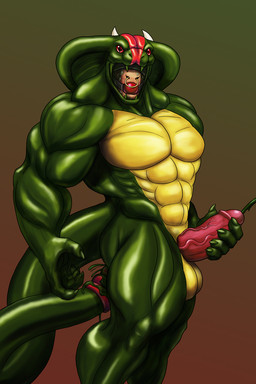 anal anal_penetration anthro ball_gag balls blindfold bodily_fluids colored_cum cum duo erection facial_piercing fangs gag genital_fluids genitals goo_cum green_cum humanoid_genitalia humanoid_penis male male/male muscular muscular_male nose_piercing nose_ring pecs penetration penis piercing ring_piercing simple_background tail tail_fetish tail_in_ass tail_in_own_ass tail_insertion tail_play teeth unusual_bodily_fluids unusual_cum unusual_genital_fluids rwolf envy_(garuganto) garuganto bovid bovine cattle goo_creature mammal reptile scalie snake 2019 hi_res story story_in_description