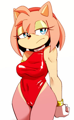 accessory anthro anthrofied bare_shoulders biped black_nose blue_eyes bored breasts camel_toe clothed clothed_anthro clothed_female clothing countershade_face countershading eyelashes female female_anthro fingers front_view fully_clothed fully_clothed_anthro fully_clothed_female hair_accessory hairband half-closed_eyes iris leotard looking_aside narrowed_eyes one-piece_swimsuit pupils quill_hair red_hairband simple_background solo standing swimwear tight_clothing white_background white_pupils wide_hipped_anthro wide_hipped_female wide_hips box_chan sega sonic_the_hedgehog_(series) amy_rose eulipotyphlan hedgehog mammal 2020 portrait three-quarter_portrait