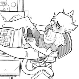 anthro arm_tuft balls barefoot biped bodily_fluids bottomwear circumcised circumcision_scar clothed clothing computer computer_mouse desk elbow_tuft electronics erection fangs feet fur furniture genital_scar genitals head_tuft high-angle_view holding_penis humanoid_genitalia humanoid_penis keyboard long_penis looking_forward looking_pleasured male masturbation neck_tuft open_mouth partially_clothed penile penile_masturbation penis penis_poking_out penis_through_leghole plantigrade scar shirt shorts side_view sitting snout solo sweat t-shirt table teeth topwear tuft kaboozey andy_(kaboozey) domestic_cat felid feline felis mammal 2019 digital_media_(artwork) greyscale hi_res monochrome