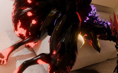 9_tails anthro anus ass_up balls bioluminescence bioluminescent_penis butt feathers feet furniture genitals glowing glowing_genitalia glowing_penis herm inside intersex lying multi_tail on_front pawpads penis rug sofa solo spread_tails spread_wings tail tired toes vulva wings kyuvulpes kyu_vulpes canid canine fox mammal rexouium 16:10 3d_(artwork) digital_media_(artwork) hi_res widescreen