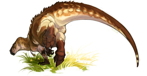 ambiguous_gender brown_body claws feet feral flower foot_focus grass jewelry kick looking_back necklace plant solo tail skific the_isle kayah_(scarlanya) dinosaur iguanodontian ornithischian ornithopod prehistoric_species reptile scalie tenontosaurus 2025 digital_media_(artwork) hi_res