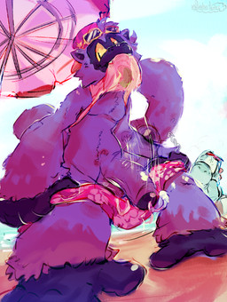 anthro backwards_cap beach bodily_fluids chest_tuft clothed clothing clothing_lift clothing_pull dripping eyewear eyewear_on_head feet flaccid foreskin fur genital_fluids genitals humanoid_genitalia humanoid_penis long_tail male parasol penis pool_float precum precum_drip presenting presenting_penis public pulling_down_shorts purple_body purple_fur shirt shirt_lift solo solo_focus sunglasses sunglasses_on_head swimwear swimwear_pull tail teeth topwear tuft undressing undressing_self wearing_sunglasses fisherkitu mario_bros nintendo aevsmonki atelid haplorhine mammal monkey new_world_monkey primate spider_monkey yoshi absurd_res hi_res