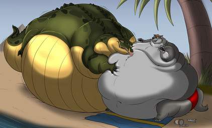 anthro bedding belly belly_lick big_belly blanket bodily_fluids claws clothing container cup disposable_cup duo eye_contact fangs feral fur hair half-closed_eyes hand_on_belly huge_belly hyper hyper_belly imminent_vore immobile licking licking_stomach looking_at_another lying male morbidly_obese morbidly_obese_anthro morbidly_obese_feral morbidly_obese_male napkin narrowed_eyes navel nervous nervous_sweat nude obese obese_anthro obese_feral obese_male on_front open_mouth outside overweight overweight_anthro overweight_feral overweight_male palm_tree paws plant pyramid raised_tail red_clothing red_swimming_trunks red_swimwear river saliva saliva_on_tongue sand scales sitting sweat swimming_trunks swimwear tail teeth tongue tongue_out tree water wide_eyed hectorthewolf hector_(hectorthewolf) niles_(ramzi) canid canine canis crocodile crocodilian mammal reptile scalie wolf 2015 absurd_res hi_res