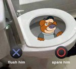 anthro biped bodily_fluids brown_body clothed clothing hat headgear headwear humanoid_hands real sad solo tears text toilet unknown_artist brok_the_investigator cowcat_games ott_(brok_the_investigator) canid canine mammal 2022 english_text meme