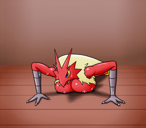 anthro big_breasts blue_eyes bodily_fluids breast_squish breasts exercise female frown hanging_breasts jiggling nipples non-mammal_breasts pokemorph push-up shadow solo squish sweat yellow_sclera pin_no_ji nintendo pokemon avian blaziken generation_3_pokemon pokemon_(species) 2015 2d_animation animated frame_by_frame loop