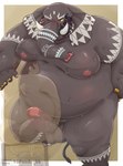 anthro balls belly blush bodily_fluids duo erection genital_fluids genitals male male/male moobs navel nipples nude one_eye_closed overweight penis precum proboscis_(anatomy) sex size_difference tattoo trunk_(anatomy) tusks vein veiny_penis 96panda lifewonders tokyo_afterschool_summoners chubby_protagonist_(tas) girimekra_(tas) protagonist_(tas) elephant elephantid human mammal proboscidean 2024 hi_res