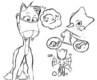 anthro arm_flailing back_boob big_breasts bottomless breasts clothed clothing crossgender disembodied_eyes exclamation_point female flailing group holding_breast huge_breasts interrobang invisible male male/female multi_tail question_mark running scared shirt speech_bubble tail thought_bubble topwear under_boob undressing norithics sega sonic_the_hedgehog_(series) espio_the_chameleon miles_prower canid canine chameleon fox lizard mammal meller's_chameleon reptile scalie black_and_white monochrome pictographics