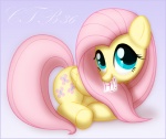 blue_eyes cutie_mark feathered_wings feathers female feral fur hair looking_at_viewer paper pink_hair simple_background solo tail wings yellow_body yellow_feathers yellow_fur ctb-36 friendship_is_magic hasbro my_little_pony mythology fluttershy_(mlp) equid equine mammal mythological_creature mythological_equine pegasus