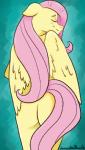 anthro blush butt feathered_wings feathers female fur hair smile solo wings yellow_body yellow_feathers dunnowhattowrite friendship_is_magic hasbro my_little_pony mythology fluttershy_(mlp) equid equine mammal mythological_creature mythological_equine pegasus