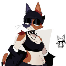 :< amber_eyes anthro beanie biped black_body black_eyeshadow black_fur bottomwear breasts clothing collar crop_top ear_piercing ear_ring ear_stud eyeshadow female fur half-closed_eyes hat headgear headwear industrial_piercing jacket jewelry lidded_eyes makeup midriff multicolored_body multicolored_fur narrowed_eyes necklace orange_body orange_fur pants piercing ring_piercing shirt simple_background small_breasts solo spiked_collar spikes standing tail three-quarter_view topwear undressing white_background white_body white_fur valkenite epic_games fortnite meow_skulls calico_cat domestic_cat felid feline felis mammal 2025 digital_media_(artwork) digital_painting_(artwork) half-length_portrait hi_res painting_(artwork) portrait signature