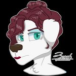 1:1 2022 absurd_res alpha_channel anthro bust_portrait canid canine canis chest_tuft digital_drawing_(artwork) digital_media_(artwork) domestic_dog eyeshadow female floppy_ears fur green_eyes hair hair_bun hi_res lipstick looking_at_viewer makeup mammal mature_female poodle portrait red_hair simple_background solo transparent_background tuft white_body white_fur zer0rebel4