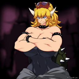 barely_contained big_breasts black_clothing black_dress black_shell blonde_hair blue_eyes body_size_growth bouncing_breasts breast_expansion breasts cleavage clothed clothing collar crossgender crown dress electricity expansion female fingernails growth hair headgear horn huge_breasts muscle_growth muscular muscular_female nails navel red_hair sharp_fingernails sharp_nails sharp_teeth shell size_transformation solo spiked_collar spiked_shell spiked_tail spikes spikes_(anatomy) super_crown tail teeth transformation white_horn wide_hips yellow_eyes hataraki_ari bowsette_meme mario_bros nintendo super_smash_bros. bowser giga_bowser animal_humanoid humanoid koopa koopa_humanoid scalie scalie_humanoid 1:1 animated animated_gif meme short_playtime