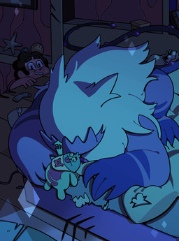 alternate_species ambiguous_gender clothed clothing duo feral fur hair male plushie tail teeth toony topwear discount-supervillain cartoon_network steven_universe amethyst_(steven_universe) steven_quartz_universe alien amethyst_(gem_species) corrupted_gem gem_(species) human mammal quartz_(gem_species) digital_media_(artwork) hi_res