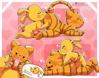 anal anal_penetration anthro big_penis blush bodily_fluids chibi cum cum_inside duo fellatio genital_fluids genitals licking male male/male oral penetration penile penile_penetration penis penis_in_ass rimming sex smile tongue cloudeon dog_man_(series) dog_man_(character) petey_the_cat canid canine canis domestic_cat domestic_dog felid feline felis mammal absurd_res hi_res