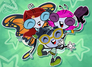 4_arms antennae_(anatomy) anthro big_eyes black_boots black_clothing black_footwear blue_clothing blue_hair blue_shirt blue_t-shirt blue_topwear boots bottomwear brown_hair clothing eyelashes eyewear female footwear freckled_face freckles glasses gloves green_bottomwear green_clothing green_skirt grey_body grey_skin group hair handwear insect_wings lepidopteran_wings long_eyelashes multi_arm multi_limb pink_hair shirt shoes skirt socks t-shirt topwear trio white_clothing white_footwear white_gloves white_handwear white_shoes white_socks wings yellow_eyewear yellow_glasses mags-niac disney the_buzz_on_maggie maggie_pesky maria_monarch rayna_cartflight arthropod butterfly fly_(animal) insect lepidopteran monarch_butterfly