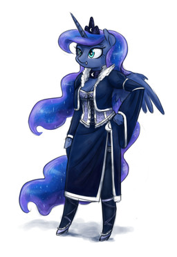 anthro back_wings blue_body blue_clothing blue_dress blue_eyes blue_fur blue_hair breasts cleavage clothed clothing crown dress female footwear fur hair hand_on_hip headgear high_heels highlights_(coloring) hoof_hands hooves horn legwear purple_highlights shoes side_slit side_slit_dress simple_background slit_dress smile solo sparkles sparkling_hair stockings thigh_highs unguligrade white_background wings king-kakapo friendship_is_magic hasbro my_little_pony mythology princess_luna_(mlp) equid equine mammal mythological_creature mythological_equine winged_unicorn 2016 hi_res