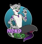 4_fingers anthro badge fingers glowing glowing_markings glowing_rosettes green_eyes green_markings happy jewelry male markings necklace purple_markings purple_tongue simple_background solo tail tail_mouth tongue transparent_background unusual_anatomy unusual_tail giru_(artist) lilith_(nekoeko) nekoeko felid mammal pantherine snow_leopard absurd_res alpha_channel hi_res