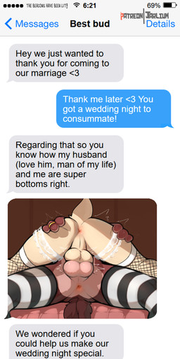 anthro anus backsack balls butt clothing digit_ring duo electronics genitals infidelity jewelry legwear male male/male phone presenting presenting_hindquarters ring text thigh_highs wedding wedding_ring jarlium deer mammal absurd_res english_text hi_res