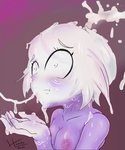 after_sex bodily_fluids breasts cum cum_on_face cum_string cupped_hands female genital_fluids gradient_background nipples not_furry simple_background solo jouljehart league_of_legends riot_games tencent tristana_(lol) yordle hi_res