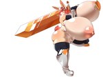 anthro areola armor big_breasts boots breasts clothing female footwear genitals gloves hair handwear headgear helmet holding_melee_weapon holding_object holding_sword holding_weapon huge_breasts hyper hyper_breasts legwear melee_weapon mostly_nude nipples on_one_leg orange_eyes orange_hair pasties pink_areola pink_nipples pussy shoes solo standing sword tan_body thigh_highs weapon opqhlak clare_(themushlord) lagomorph leporid mammal rabbit 4:3 hi_res