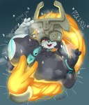 anthro anus big_butt biped black_body bodily_fluids butt dialogue feet female fingers genitals heart_symbol huge_butt looking_at_viewer multicolored_body nude pick_a_hole prehensile_hair pussy solo spread_butt spread_pussy spreading sweat text thick_thighs klebo nintendo the_legend_of_zelda twilight_princess midna mammal absurd_res hi_res