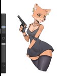 anthro art_program_in_frame big_breasts breasts brown_nose cleavage clothed clothing dress ear_piercing ear_ring female fingerless_gloves fur gloves gun handgun handwear holding_gun holding_object holding_ranged_weapon holding_weapon inner_ear_fluff jewelry legwear looking_at_viewer mouth_closed necklace orange_body orange_fur piercing pistol ranged_weapon revolver ring_piercing simple_background smile solo standing thigh_highs tongue tongue_out tuft weapon white_background wide_hips rafficloi liar's_bar foxy_(liar's_bar) canid canine fox mammal digital_media_(artwork) hi_res procreate_(artwork)