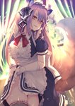 apron blush breasts clothing curtains dress female hair legwear lifting_clothing long_hair looking_at_viewer maid_uniform plant smile solo stockings tree uniform window yellow_eyes chita_(ketchup) animal_humanoid canid canid_humanoid humanoid mammal mammal_humanoid 2019 hi_res