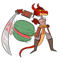 anthro chef female food fruit katana melee_weapon melon plant samurai solo sword tail warrior watermelon weapon ac_stuart noob_the_loser dungeons_and_dragons hasbro mythology wizards_of_the_coast keirio_(whaddon) dragon dragonborn_(dnd) mythological_creature mythological_scalie scalie 1:1