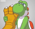 3_toes anthro big_nose blue_eyes bodily_fluids claws countershading feet foot_fetish foot_focus foot_grab foot_in_mouth foot_lick foot_play foot_suck green_body licking looking_at_viewer male male/male multicolored_body open_mouth red_body red_scales saliva saliva_on_foot scales shell simple_background solo spikes sucking toe_claws toe_in_mouth toe_suck toes tongue two_tone_body white_body yellow_body kiwifizz mario_bros nintendo bowser green_yoshi yoshi animated short_playtime