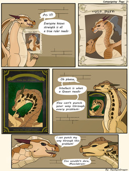 all_fours angry axe campaign dialogue duo female feral horn male pose poster scar tail text vote wall_(structure) wings apollyondragon mythology wings_of_fire blister_(wof) burn_(wof) dragon mythological_creature mythological_scalie sandwing_(wof) scalie 2022 comic digital_drawing_(artwork) digital_media_(artwork) english_text hi_res signature
