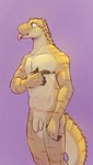 anthro balls biceps blep casual_nudity flaccid foreskin genitals humanoid_genitalia humanoid_hands humanoid_penis male nude pecs penis simple_background solo tail tongue tongue_out oriont oriont_(character) crested_gecko gecko lizard reptile scalie hi_res