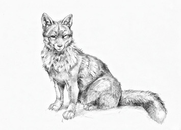 ambiguous_feral ambiguous_gender feral mouth_closed one_eye_closed side_view simple_background sitting solo tail akatan_art canid canine fox mammal monochrome sketch