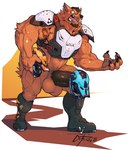 2021 abs american_football anthro armor balls barazoku beard biceps big_balls big_muscles big_penis bodily_fluids boots bottomless canid canine canis claws clothed clothing cum cum_drip dripping ear_piercing ear_ring erection facial_hair footwear genital_fluids genitals hair headgear helmet helmet_on_penis hi_res holding_armor holding_headgear holding_helmet holding_object huge_balls huge_muscles huge_penis humanoid_genitalia humanoid_penis male mammal muscular muscular_anthro muscular_male navel nightterror open_mouth penis piercing ring_piercing shin_pads shoulder_pads signature simple_background solo sport sportswear standing sweat tattoo teeth thick_penis tongue tremor_(character) vein veiny_muscles wolf