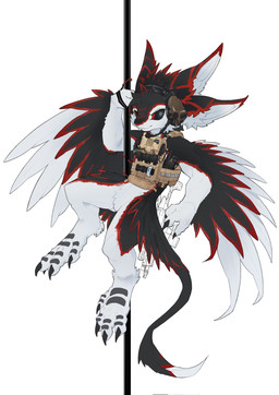 3_fingers 4_toes anthro bent_arm biped black_body black_claws black_eyes black_feathers black_rope black_tail bulletproof_vest claws crotch_tuft digitigrade dipstick_tail electronics facial_tuft feathers featureless_crotch feet finger_claws fingers gun headgear headgear_only headphones headset holding_object holding_rope male male_anthro markings mostly_nude mostly_nude_anthro mostly_nude_male mouth_closed multi_ear multicolored_body multicolored_ears multicolored_feathers multicolored_tail pose ranged_weapon red_body red_feathers red_sclera rope simple_background snout solo tactical_gear tail tail_markings toe_claws toes tuft weapon white_background white_body white_feathers white_inner_ear white_tail_tip winged_arms wings horizon_(artist) avali avian 2026 chinese_description digital_drawing_(artwork) digital_media_(artwork) full-length_portrait hi_res portrait shaded