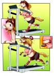 accessory anthro breasts brown_body brown_fur brown_hair cleavage clothed clothing comic edmol equid equine female fur hair headband hooves horse mammal navel running shirt solo tail tank_top topwear torn_clothing transformation treadmill