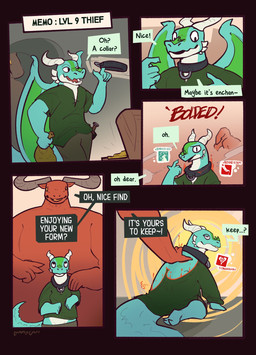 5_fingers anthro blue_body bottomwear clothing collar dialogue duo fingers gameplay_mechanics gold_(metal) green_clothing green_topwear hand_on_back holding_object horn hypnosis hypnotic_eyes kneeling male male/male melee_weapon memo_(memosec) mind_control open_mouth pants red_body ringed_eyes scabbard shirt size_difference smile sound_effects species_transformation speech_box speech_bubble spinning_object standing status_effect sword tail text tongue topwear transformation treasure_chest vowelless vowelless_sound_effect weapon wings luvamisguilty mythology surnym_(luvamisguilty) demon dragon kobold mythological_creature mythological_scalie scalie 2025 artist_name comic digital_media_(artwork) english_text hi_res