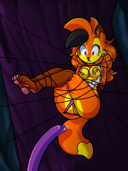 anthro areola bdsm bondage bound breasts clothing female genitals medium_breasts nipples panties solo tentacles torn_clothing underwear vulva emilytf canid canine fox mammal 3:4 source_request