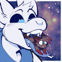 ambiguous_gender anthro black_sclera blue_body blue_eyes blue_fur blue_insides blue_tongue bodily_fluids border brown_body brown_fur cheek_tuft drooling duo facial_tuft feral fur fur_markings head_tuft larger_pred macro_pred markings micro_pred narrowed_eyes one_eye_closed open_mouth open_smile oral_vore pattern_background prey_in_mouth red_body red_fur regurgitation safe_vore saliva saliva_string sharp_teeth simple_background size_difference smile snaggle_teeth swallowing tail teeth tongue tuft vore white_body white_border white_fur wide_eyed bileshroom nintendo pokemon generation_5_pokemon gieeg pokemon_(species) zorua 1:1 2d_animation animated loop