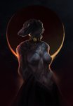 anthro areola black_body black_fur black_nose breasts collar detailed_background female fur jewelry looking_away necklace nipples nude shadow sky solo star starry_sky safiru borzoi canid canine canis domestic_dog hunting_dog mammal sighthound 2020 digital_media_(artwork) signature