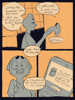 anthro banned bathroom canon_couple dialogue electronics female female_focus genitals glory_hole husband_and_wife male male/female married_couple penis phone public_restroom restroom_stall shocked solo_focus text toilet ev_bright cartoon_network the_amazing_world_of_gumball nicole_watterson richard_watterson domestic_cat felid feline felis mammal 3:4 absurd_res comic english_text hi_res