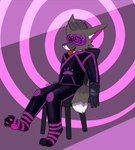 anthro bodily_fluids bodysuit brown_body brown_fur brown_hair clothing dipstick_tail drooling footwear fur gloves hair handwear hypnosis hypnotic_visor inner_ear_fluff latex latex_clothing latex_footwear latex_gloves latex_handwear latex_legwear latex_skinsuit legwear male markings mind_control multicolored_body multicolored_bodysuit multicolored_clothing multicolored_skinsuit open_mouth pattern_clothing pattern_legwear pawpads paws pink_ears pink_nose purple_eyes purple_latex saliva skinsuit solo striped_clothing striped_legwear stripes submissive submissive_male tail tail_markings text text_on_clothing tight_clothing tongue tongue_out tuft white_body white_fur white_inner_ear_fluff fox_allis canid canine mammal absurd_res english_text hi_res
