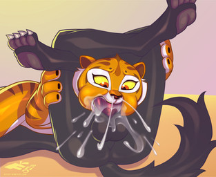 anthro balls bodily_fluids chokehold cum cum_from_nose cum_in_mouth cum_in_nose cum_inside deep_throat duo erection fellatio female female_penetrated fur genital_fluids genitals headlock knotting leg_wrap male male/female male_penetrating male_penetrating_female nude oral oral_knotting oral_penetration penetration penile penis sex stripes turk128 dreamworks kung_fu_panda master_tigress felid mammal pantherine tiger hi_res