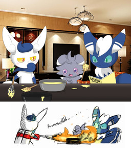 abuse ambiguous_gender anthro bad_parenting blue_body blue_fur blue_sclera blush book cooking detailed_background family female fire flamethrower fur green_eyes grey_body grey_fur group male open_mouth purple_eyes ranged_weapon simple_background text weapon white_body white_fur yellow_sclera winick-lim nintendo pokemon espurr generation_6_pokemon meowstic pokemon_(species) 2015 comic digital_media_(artwork) english_text father_(lore) father_and_child_(lore) mother_(lore) mother_and_child_(lore) parent_(lore) parent_and_child_(lore)