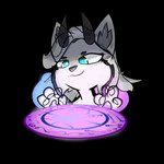 anthro blue_eyes casting_spell cheek_tuft facial_tuft fur grey_body grey_fur horn magic pawpads runes smug_face solo sparkles tuft forrest18 toshi_(forrest18) felid mammal 1:1 alpha_channel hi_res