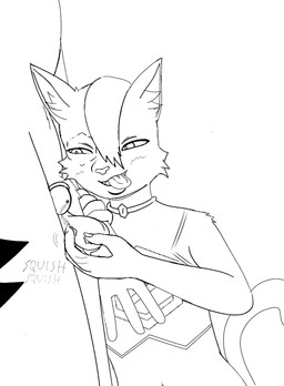 anthro ball_squish balls bdsm chastity_cage chastity_device duo femboy genitals girly_dominant male male/male mascot nails nub_chastity_cage poking_balls pulling_balls squish tongue tongue_out wearing_chastity_cage wearing_chastity_device butterslash e621 hexerade rose_character canid canine felid feline fox mammal monochrome